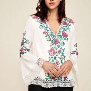 Exquisite Tadashi Soji Koa Blouse, 14, Lace, Embroidery, Crepe, Classic Luxury